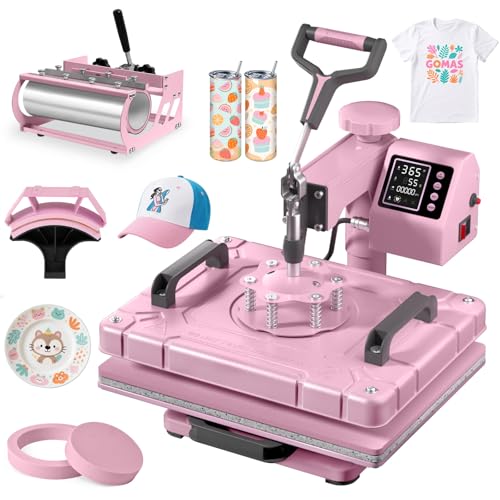 Slendor 5-in-1 Heat Press Machine, 12x15 Inch Sublimation Heat Press with 360° Swing Away, Digital T-Shirt Press with 20oz & 30oz Tumbler Press, Combo for T-Shirts, Hats, Caps & Plates Slendor