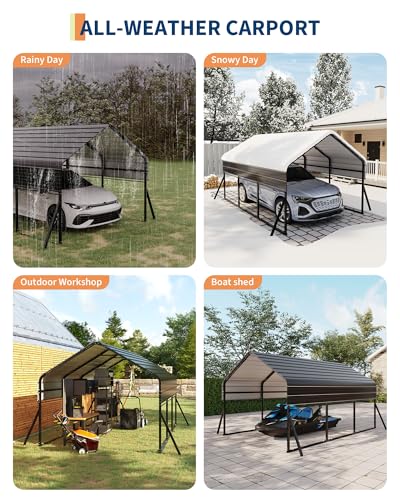 Garvee 10'x15' Metal Carport, Heavy Duty Car Ports Kit All-Weather for Pickup Trucks, Boats, RVs, Tractors, Reinforced Frame with Anchors Garvee