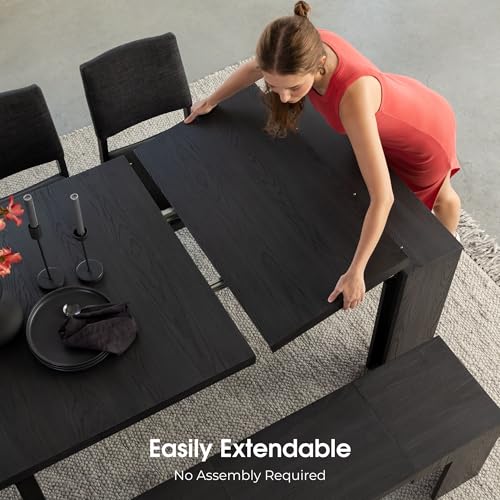 Transformer Table - Solid Wood Extendable Dining Table, Seats 2-12, Extendable Dining Room Table, Space-Saving Furniture (Black, Table + Bench) Transformer Table