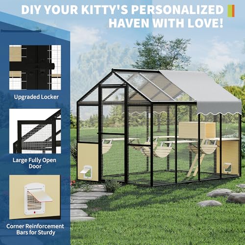 Large Outdoor Cat Enclosure for Multiple Cats - Weatherproof Catio with UV Cover, Platform & Side Door Garvee