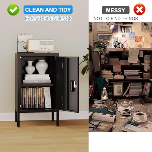 SUPEER 24.4" H Metal Locker Storage Cabinet with Adjustable Shelf, 1 Door Small Storage Cabinet with Adjustable Leveling Foot for Home,Office, Kids Locker,Assembly Required,Balck SUPEER