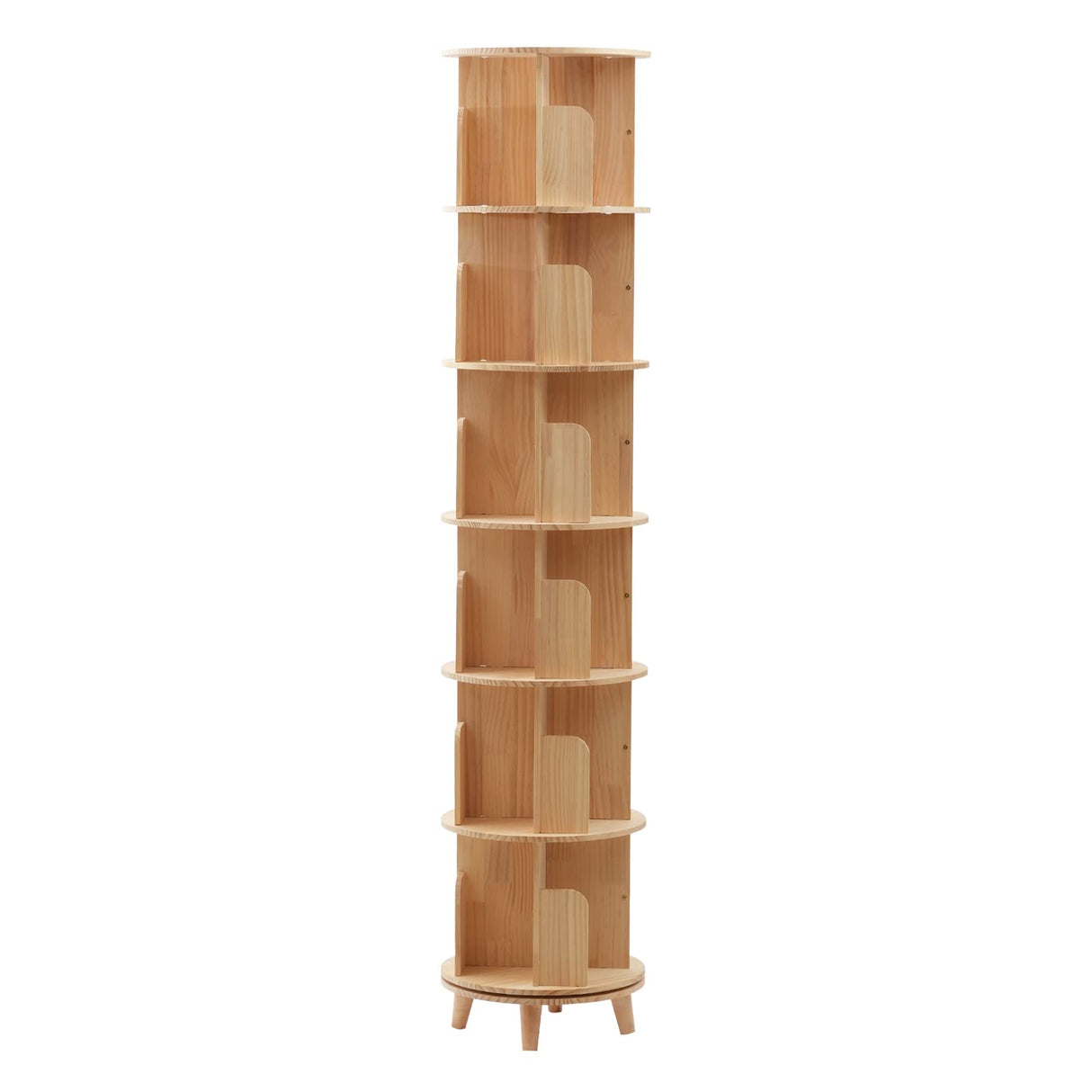 360° Rotating Solid Hardwood Bookshelf - 6-Tier Freestanding Storage & Display Rack for Any Room SAHUANIYE