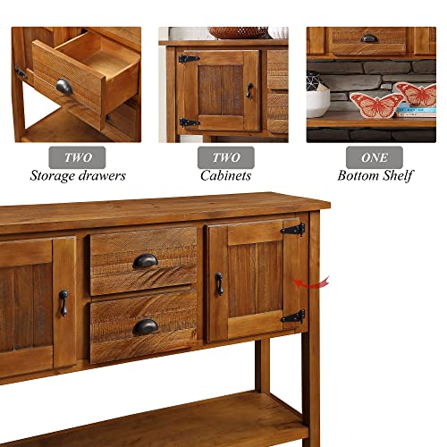 HZSSDTKJ 48'' Solid Wood Console Table Sideboard with 2 Drawers and Cabinets and Bottom Shelf, Retro Style Storage Dining Buffet Server Cabinet, for HZSSDTKJ