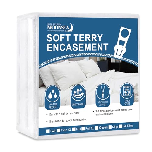 Moonsea Queen Mattress Protector Zippered (10/11/12/13/14 Inchs), Soft Terry Surface Mattress Encasement, 6-Side Waterproof Mattress Cover for Kids, Well Zipper, Noiseless, for Queen Mattress 60 * 80 Moonsea