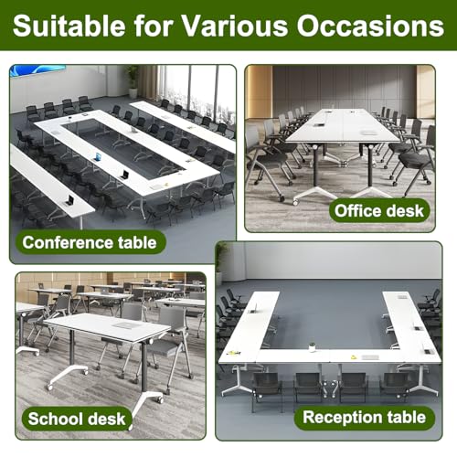 MOFGOE Conference Room Table, Foldable Training Table with Wheels, Large Mobile Seminar Desk, for Office Classroom Meeting, Modular Spliced & Combined,1pack,47x20x30 Inch MOFGOE