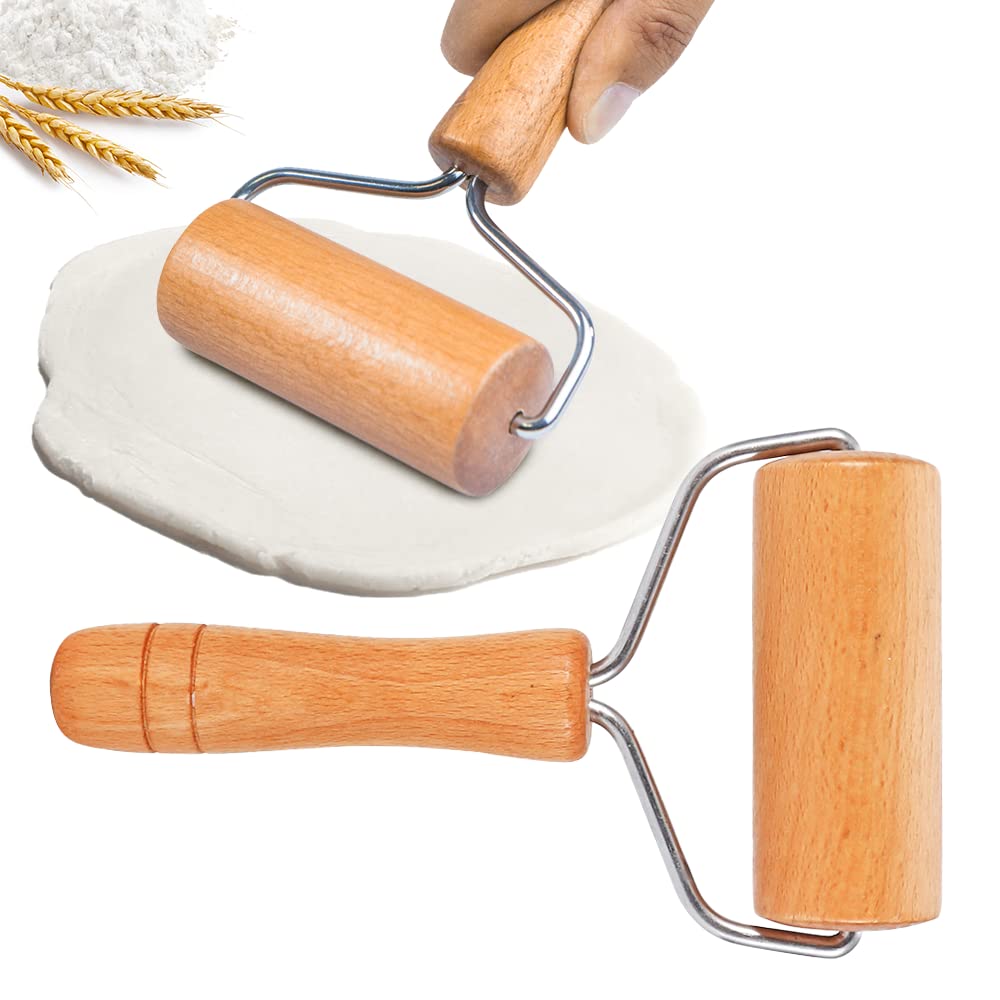 Watris Veiyi Small Rolling Pin, Wooden Dough Roller, Non-Stick Pizza Roller, Dough Baker Roller Set for Home Kitchen Baking Cooking(9.5cm/3.74in) Watris Veiyi