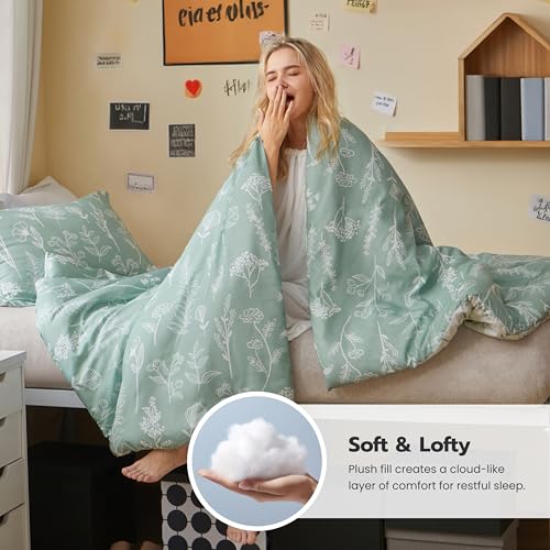 Joiedomi Twin Comforter Set, Sage Green 2 Pieces Floral Twin Bedding Set for School Girls Bed with 1 Soft Reversible Botanical Comforter and 1 Pillow Sham, Bed in a Bag for All Seasons Joiedomi