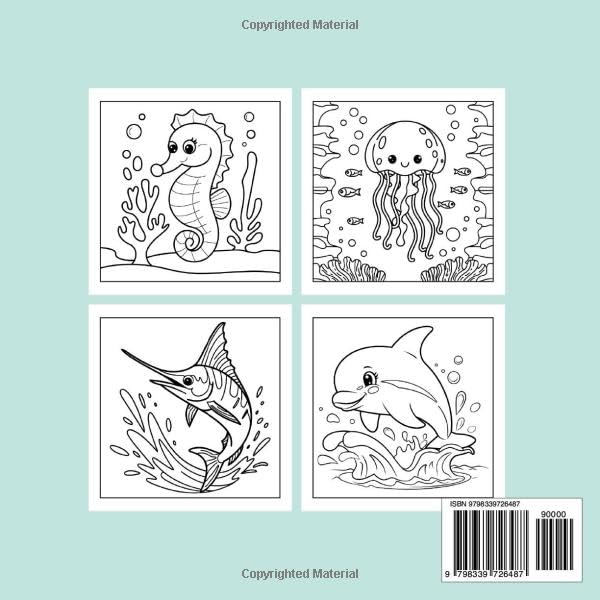 Ocean Scene Coloring Book Bold and Easy: 50 Coloring Pages for Adults and Teens With Cute Ocean Animals, Stress Relief Designs WoodArtSupply