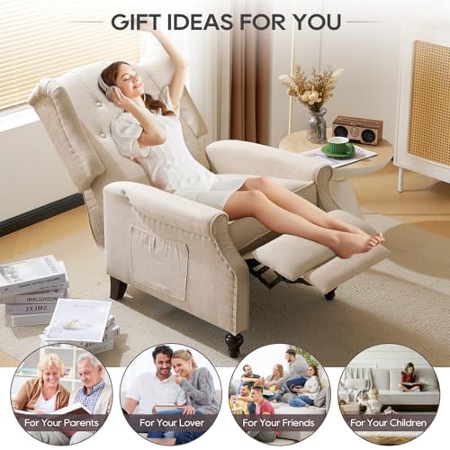 P.H.Furn Wingback Recliner Chair with Massage and Heat, Upholstered Fabric Living Room Chair Armchair with Nailhead Trim,Push Back Recliner Chair with Remote Control,Padded Cushion