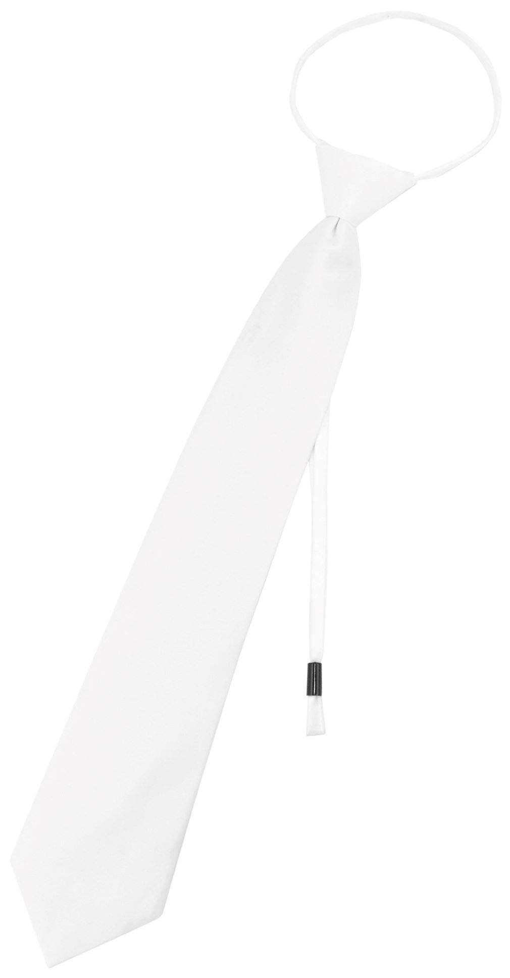 Vesuvio Napoli PreTied Men's Necktie Solid WHITE Color Mens Zipper Neck Tie Vesuvio Napoli