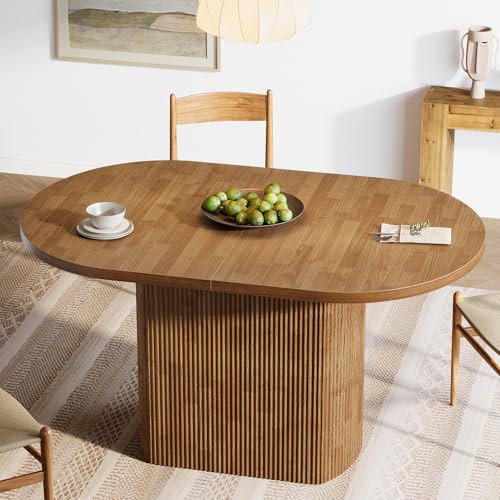 Tribesigns 47.24 Inch Oval Dining Table for 4, Rustic Wooden Kitchen Table with Wooden Base, Small Dinner Table for Dining Room, Kitchen, Living Room, Brown Tribesigns