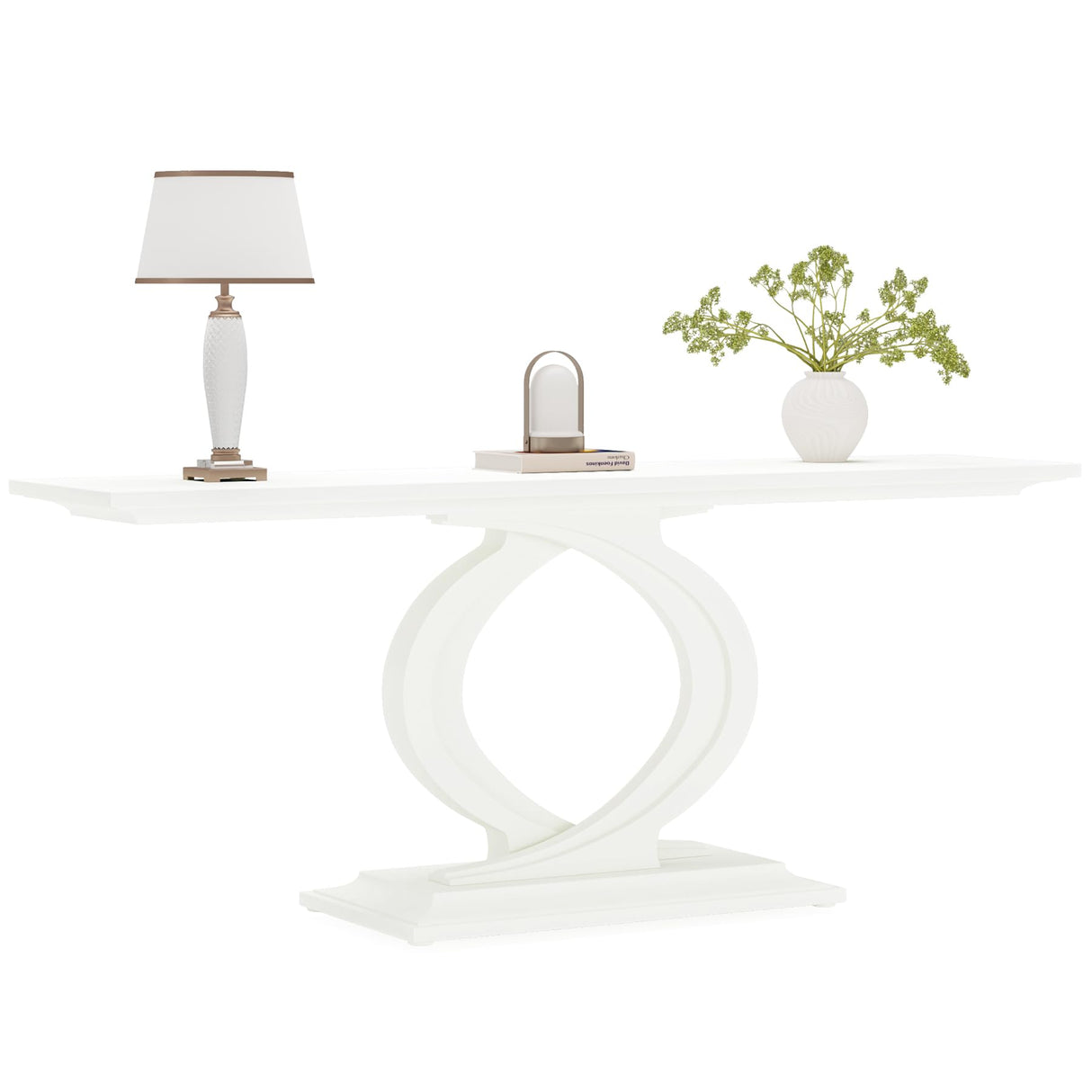 Tribesigns 59 Inches Console Table for Entryway, White Farmhouse Console Table for Living Room, Wood Sofa Table Behind Couch, Modern Narrow Long Foyer Entry Hallway Table with Double Arc Base Tribesigns