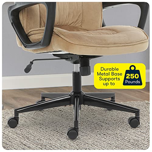 Serta® Hannah Executive Home Office Desk Chair, Ergonomic Mid-Back with Lumbar Support, Firm Seat Cushion, Layered Body Pillows, Padded Armrests, Swivel Base, Easy Assembly, Microfiber, Beige Serta