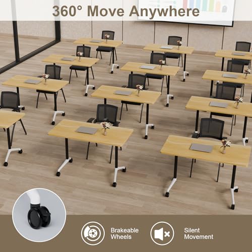 Folding Conference Room Table, 6 Pack Modern Large Mobile Modular Conference Tables Foldable Rolling Training Table for Meeting Classroom(Yellow, 63IN, 6) FIZHKR