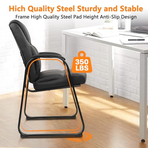 CLATINA Leather Guest Chair with Padded Arm Rest for Reception Meeting Conference and Waiting Room Side Office Home Black with Sled Base 8 Pack CLATINA