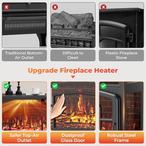 Kucreiheat Electric Fireplace Heater 23" w/Remote, 3D Flame Effects, 750/1500W Electric Heater Fireplace w/Timer, Overheat Protection, Energy Saving Electric Fireplace Stove for Indoor Use, Black Kucreiheat