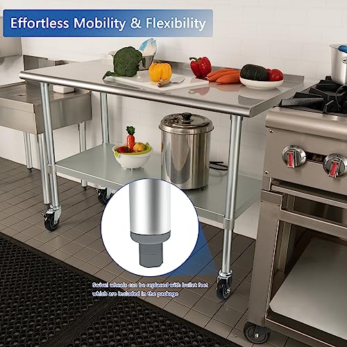 HARDURA Stainless Steel Table 24 x 60 Inches with Wheels Casters NSF Heavy Duty Commercial Prep Table with 2” Backsplash and Adjustable Undershelf for Restaurant Kitchen Home and Hotel HARDURA Restaurant Equipment