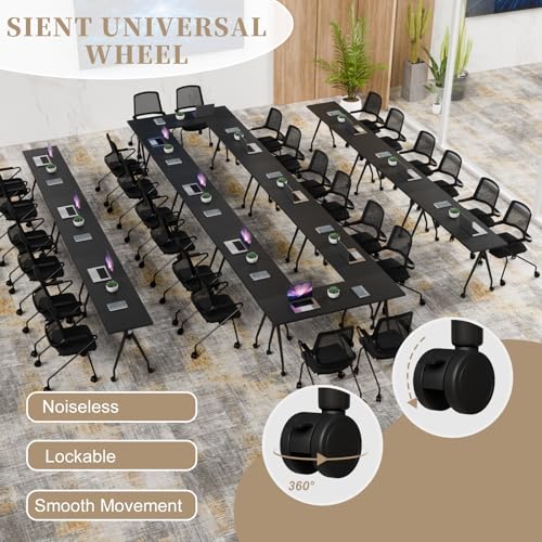 Folding Conference Room Table, Black Modern Conference Tables for Office, Mobile Rolling Training Table with Silent Wheels, Modular Foldable Seminar Tables Desks for Classroom (8Pack L63in) Generic