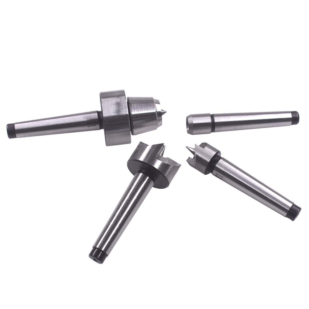 HGC 4 Pcs MT1 Steel Wood Lathe Live Center Drive Spur Cup Arbor with Wood Case HGC