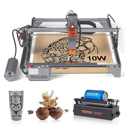 VEVOR 10W Output 10000mm/min Movement Speed, Compressed Spot with Rotary Roller, Laser Cutter for Wood, Certain Metal, Gray