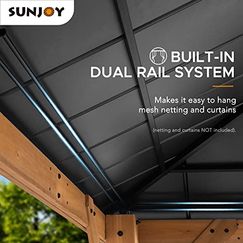 Sunjoy 11 x 13 ft. Wood Gazebo Cedar Framed Gaezbos with Black Double Steel Hardtop Roof for Garden, Backyard Shade, Matte Black Roof + Natural Wood Frame Sunjoy