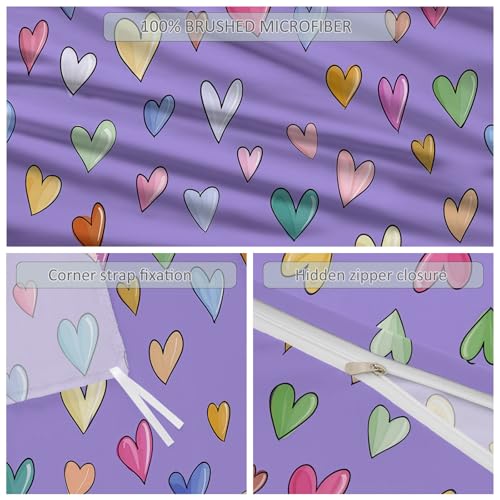 Double-Sided Printed Bedding with Minimalist Loving Romantic - Ultra-Soft Microfiber Duvet Cover Set Single Durable Zipper Closure, Comfortable Quilt Cover for Bedroom Décor Purple Generic