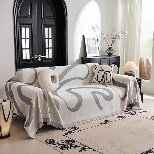 MYSKY HOME Boho Couch Cover Super Soft Couch Covers for 2-3 Cushion Couch Sofa, Modern Grey Jacquard Sofa Slipcover Loveseat Futon Cover, Couch Covers for Sectional Sofa, 71" x 118", Grey Curve MYSKY HOME