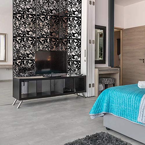 ANMINY 24 PCS Hanging Room Divider Flower Carving Pattern Panels Decorative Wall Screen Panel Hollow Out Design for Living Dining Room Kitchen Bedroom Office Bar Restaurant Home Hotel Decor - Black ANMINY
