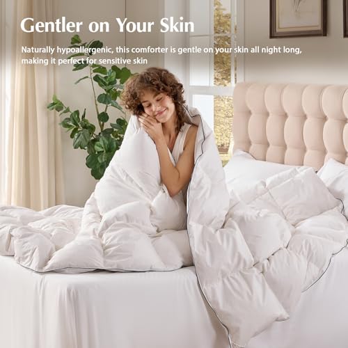 Pacific Coast Goose Feather Down Comforters Twin Size, 100% Cotton Extra Fluffy White Duvet Insert, Soft, Breathable, All Season Hotel Luxury Bedding Comforters, 8 Corner & Center Loops (68"x90") Pacific Coast