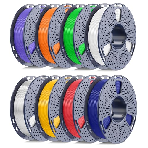 SUNLU 3D Printer Filament Bundle, PETG Filament 1.75mm, Neatly Wound, Individually Vacuum Packed, 250g Spool, 8 Rolls, White+Transparent+Red+Blue+Yellow+Green+Orange+Purple