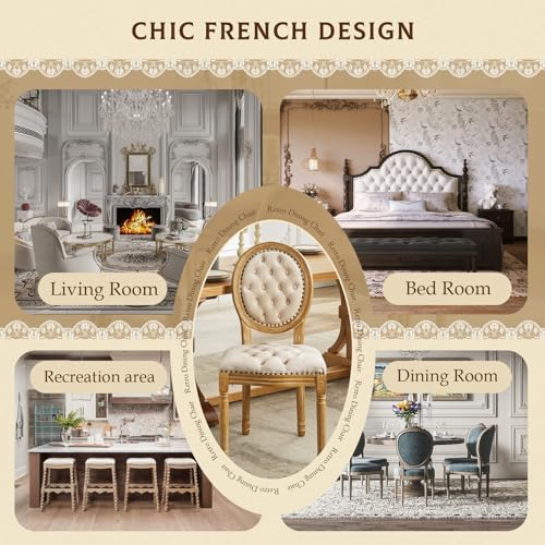 SoarFlash French Velvet Dining Chairs Set of 6, Vantage Dining Chair with Round Back, Wood Leg Farmhouse Country Dining Chair for Kitchen,Bedroom,Beige SoarFlash