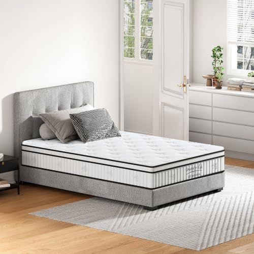 12 Inch Twin Size Mattress, New Hybrid Mattress in a Box, Cooling Gel Memory Foam Twin Bed Matress w/Motion Isolation, CertiPUR-US Certified, Medium Firm, RV Mattresses (12'') Majnesvon