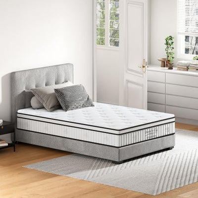 12 Inch Twin Size Mattress, New Hybrid Mattress in a Box, Cooling Gel Memory Foam Twin Bed Matress w/Motion Isolation, CertiPUR-US Certified, Medium Firm, RV Mattresses (12'')