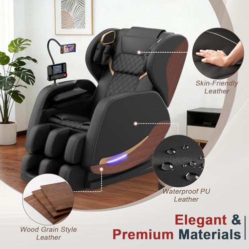 2026 Massage Chair, Massage Chairs Full Body and Recliner with 10 Fixed Points, Zero Gravity, Wood Grain Leather, Foot Massage, Airbags, Lumbar Heating, Bluetooth and Control Screen (Elegant Black) yewglen