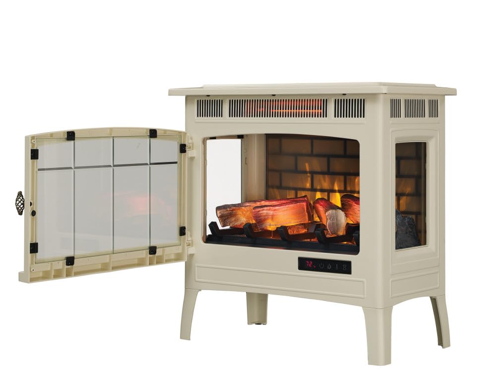 duraflame Freestanding Electric Fireplace Stove Heater with 3D Flame Effect for 1,000 Sq. Ft. Room, Cream Duraflame