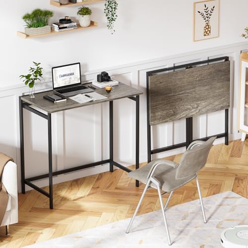 Elephance Folding Desk No Assembly Required 31.5" Small Foldable Computer Desk for Small Spaces, Space Saving Study Writing Office Desk Foldable Table for Home Office Black Oak Elephance