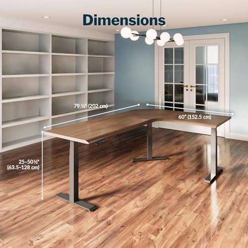Vari ComfortEdge 80x60 L-Shape Electric Standing Desk – Height Adjustable Sit-Stand VariDesk for Corner Office with Reversible Left/Right Design + Walnut Top/Slate Legs (Ships in 3 Boxes) Vari