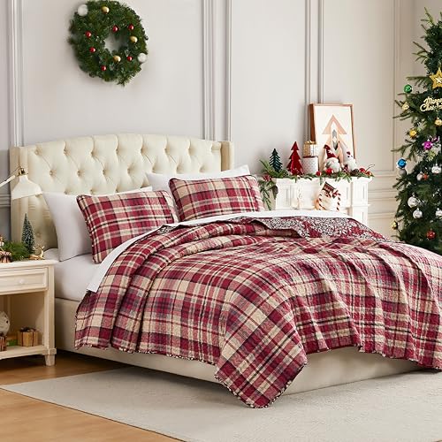 Southshore Fine Living Christmas Quilt Twin XL Bedding Set, Reversible Farmhouse Christmas Bedding Coverlet, Twin XL Bedspread - Red Plaid Southshore Fine Living, Inc.