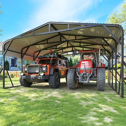 AirWire 20’x20’ Carport Canopy Metal Carport Heavy Duty Car Port Galvanized Steel Roof, Reinforced Stable Triangle Frame Enhanced Base for Snowy Windy Carports Car Tent for Car,Pickup,RV,Tractor,Boat AirWire