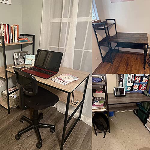 Bestier Computer Office Desk with Steel Frame, Reversible Book Shelves, Headphone Hook, Adjustable Feet, & Under Desk Storage, Grey Bestier