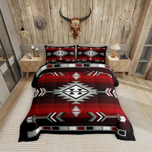 Erosebridal Rustic Western Bedding Sets Full Southwestern Aztec Comforter Set for Men Boys,Farmhouse Bohemian Geometric Bedding Comforter Sets Exotic Ethnic American Native Quilt Duvet 3 Pcs Erosebridal