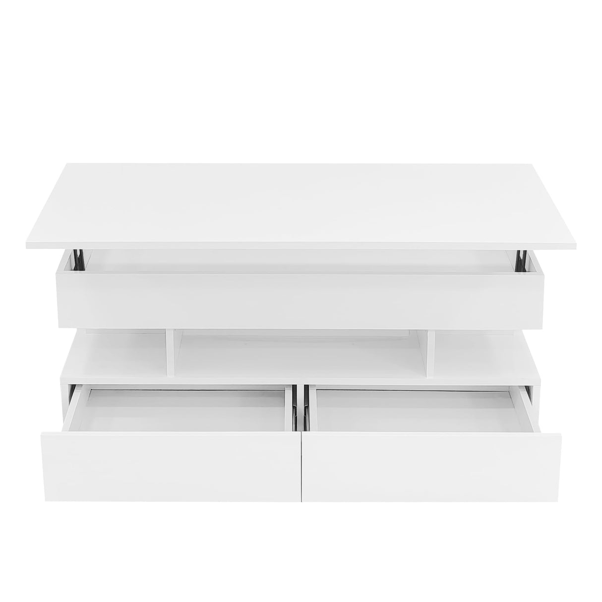 KUVADAZ 39.3" Lift Top Coffee Table with 2 Drawers and LED Lights, Modern Rectangular High-Gloss Center Table Cocktail Tea Table with Lift-Top and Hidden Space for Living Room Apartment White KUVADAZ