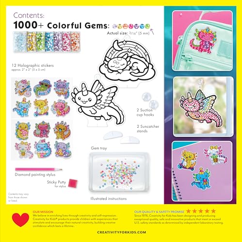 Creativity for Kids Big Gem Diamond Painting Kit: Axolotl Stickers & Suncatcher Kit - Boys and Girls Art & Craft, Axolotl Toys and Gifts for Kids (Ages 6+) Creativity for Kids