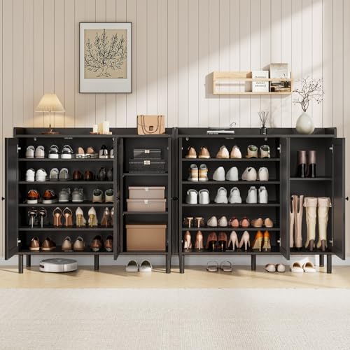 ONBRILL Shoe Cabinet with 3 Doors and Adjustable Shelves, 30 Pairs Shoe Storage Cabinet, 40 Inch Tall Farmhouse Shoe Rack Shoe Organizer Cabinet for Entryway Living Room Closet, Black ONBRILL
