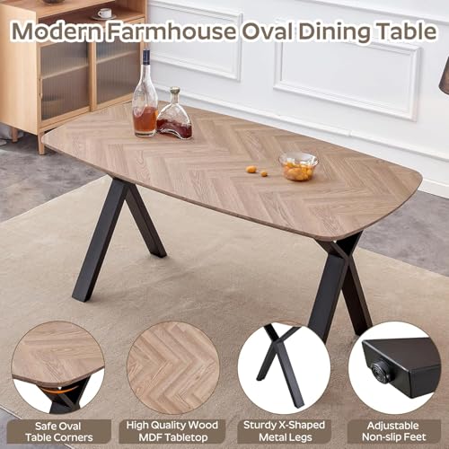 RGZ 71" Mid Century Wood Oval Dining Table Set for 6, Farmhouse Wooden Kitchen Table with 6 Yellow Velvet Tufted Dining Chairs, Oval Dinner Table Set for Apartment, Home, Dining Room RGZ