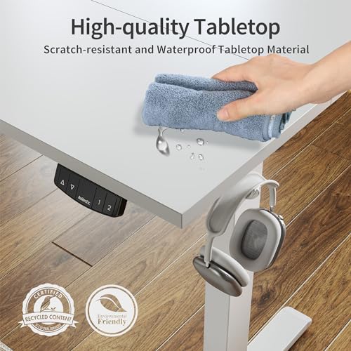 Agilestic Electric Standing Desk, 55 x 24 Inches Height Adjustable Desk, Sit Stand up for Work Office Home, Ergonomic Rising Computer Table with Memory Preset, White Agilestic