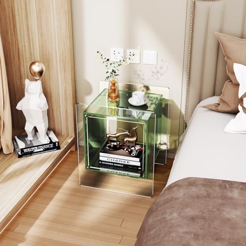 solaround Acrylic Nightstand, Bedside Table for Bedroom, Side Table, Record Player Stand, 18'' x 15.7'' x 21.6'', Green solaround