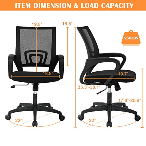 Mesh Computer Chair Home Office Chair Ergonomic Desk Chair with Lumbar Support& Armrest, Adjustable Mid Back Task Chair Rolling Swivel Executive Chairs for Adults, Black YIQIEDEY