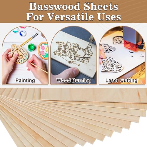 MITINU 50 Pack Basswood Sheets for Crafts,12"x12"x1/8" 3mm Thick Plywood Sheets with Smooth Surfaces-Unfinished Squares Wood Boards for Laser Cutting, Wood Burning, Architectural Models, Staining MITINU