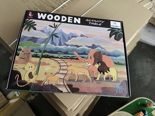 oathx Activity Table for 1+ Year Old, 9 in 1 Wooden Montessori Toys with Bead Maze Shape Sorter Flip Mirror Train Toy, Baby Sensory Play Table Toddler Toys 1st Birthday Gifts for Girls Boys Kids oathx